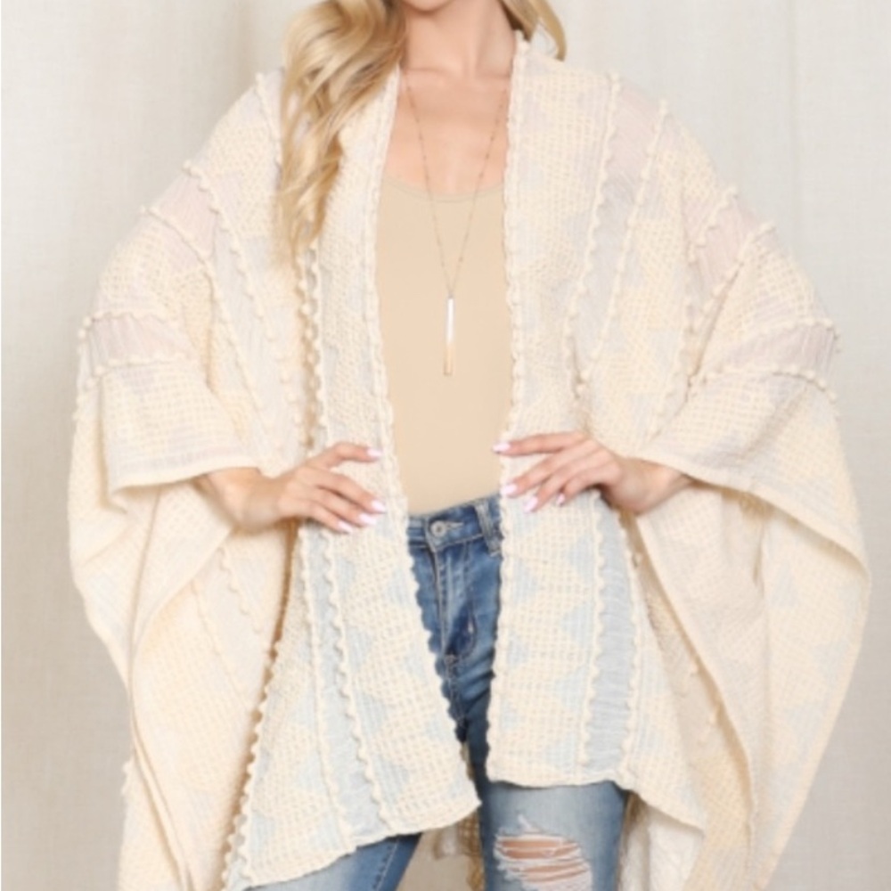 “The Leigha” Cream OpenTextured Knit Kimono